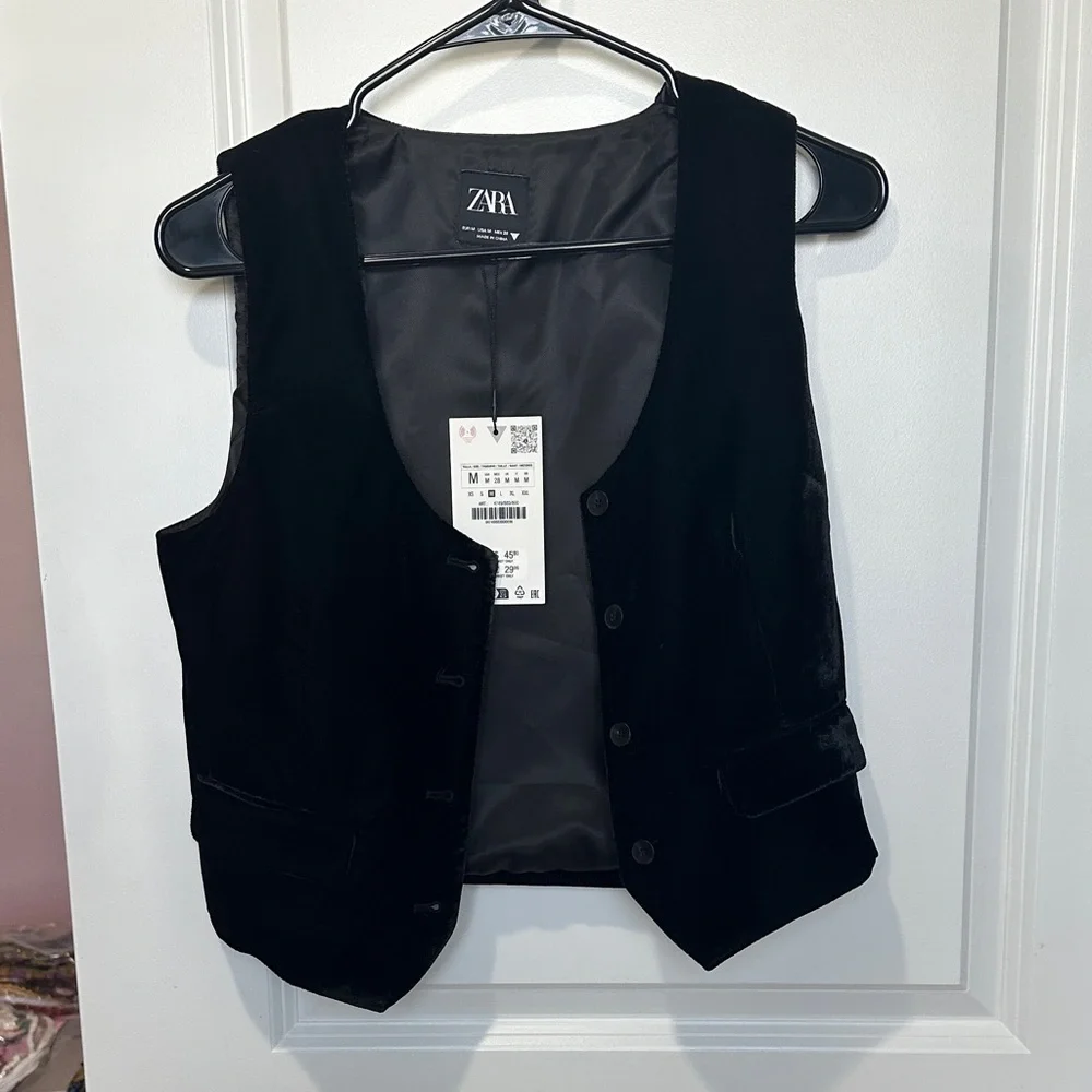 Zara Black Velvet Button-Up Waistcoat - Picture 1 of 3